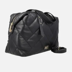 Bolsos estilo bowling en guateado negro con adorno de borlas