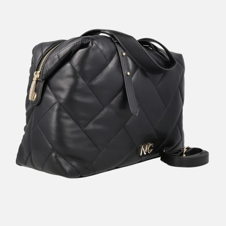 Bolsos estilo bowling en guateado negro con adorno de borlas