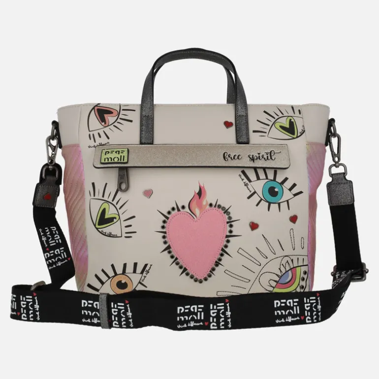 Bolsos multi posición con dibujos de ojos y corazón