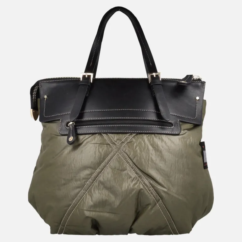 Bolsos para hombro en acolchado verde con detalles en negro