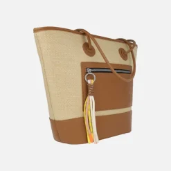 Bolsos Pepe moll estilo capazo en combinado rafia con adorno de cuerdas