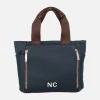 Bolsos shopper en tejido nylon azul marino con asas marrones