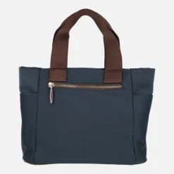 Bolsos shopper en tejido nylon azul marino con asas marrones