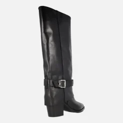 Botas altas Camile en piel negra con vuelta de caña y hebilla
