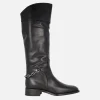 Botas altas de piel negra Couture con adorno de cadena en el talón