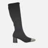 Botas altas de tacón en tejido elástico negro con puntera metalizada Suffolk
