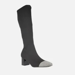 Botas altas de tacón en tejido elástico negro con puntera metalizada Suffolk