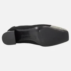 Botas altas de tacón en tejido elástico negro con puntera metalizada Suffolk