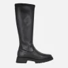 Botas altas en piel negra con caña en materiales elásticos