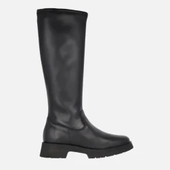 Botas altas en piel negra con caña en materiales elásticos