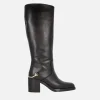 Botas altas en piel negra Alpe Leyna con adorno dorado en el talón