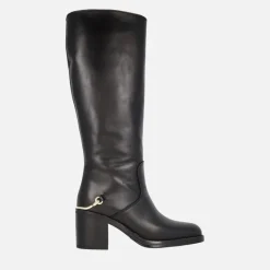 Botas altas en piel negra Alpe Leyna con adorno dorado en el talón
