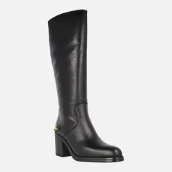 Botas altas en piel negra Alpe Leyna con adorno dorado en el talón