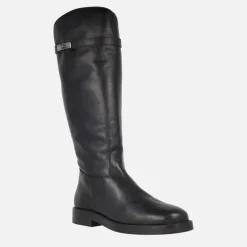 Botas altas en piel negra con adorno metálico