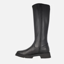 Botas altas en piel negra con caña en materiales elásticos
