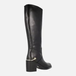 Botas altas en piel negra Alpe Leyna con adorno dorado en el talón