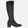 Botas altas en tejido elástico textura piel con tacón bajo