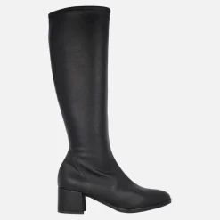 Botas altas en tejido elástico textura piel con tacón bajo