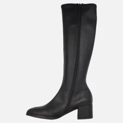 Botas altas en tejido elástico textura piel con tacón bajo