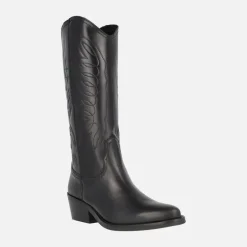 Botas altas estilo cowboy con bordados en piel negra DKT 67