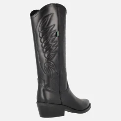 Botas altas estilo cowboy con bordados en piel negra DKT 67