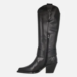 Botas altas estilo cowboy en piel negra con adorno dorado Vendome