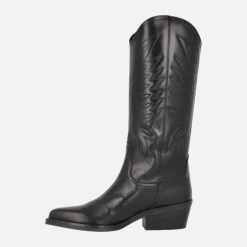 Botas altas estilo cowboy con bordados en piel negra DKT 67