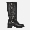 Botas altas moteras negras de piel con hebillas Selena