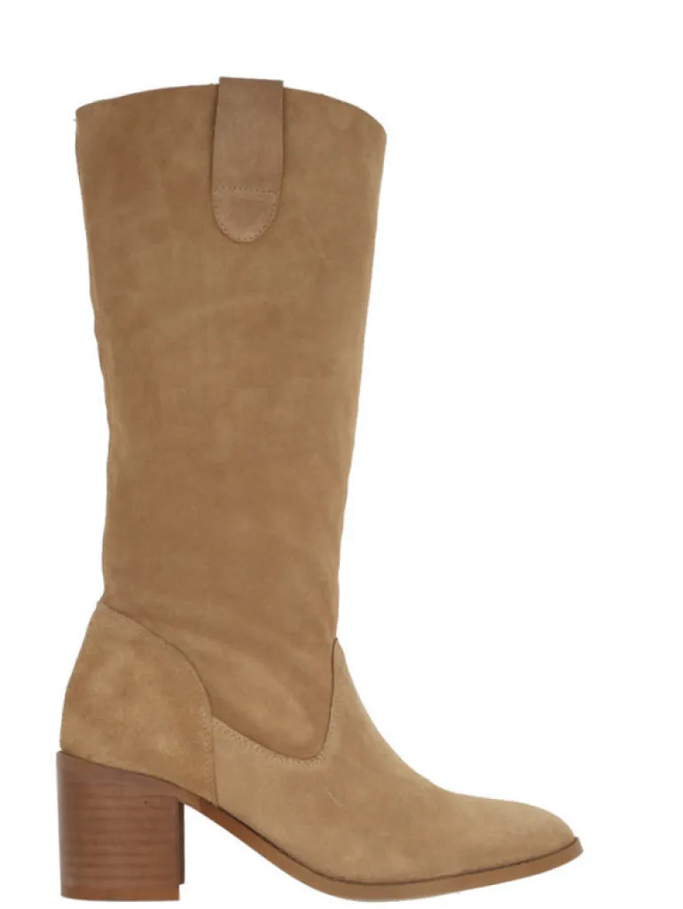 Botas altas Valentina en serraje camel