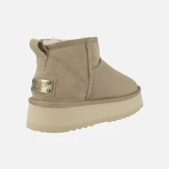 Botas australianas Melide en serraje beige con plataforma