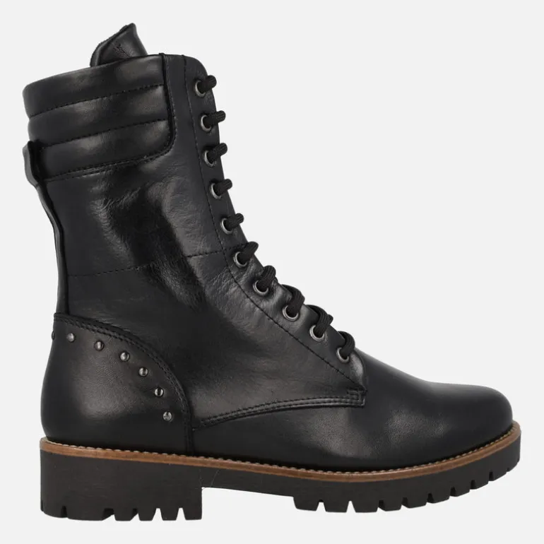 Botas bajas de piel con cordones y cremallera