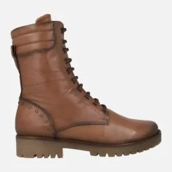 Botas bajas de piel con cordones y cremallera