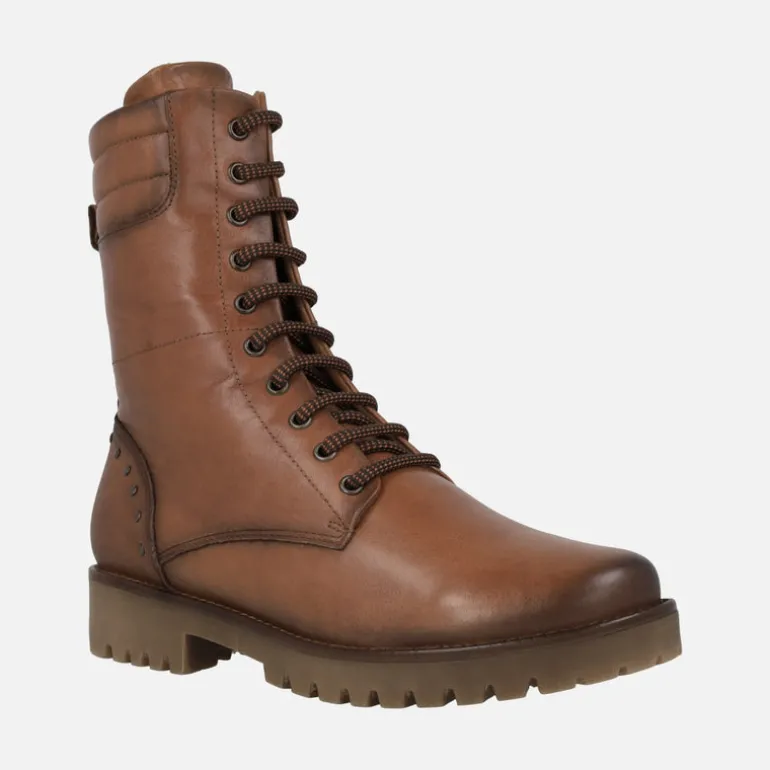 Botas bajas de piel con cordones y cremallera