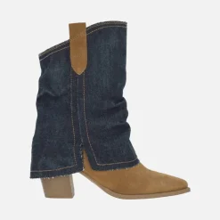 Botas bajas estilo cowboy Lyanna en serraje cuero y denim