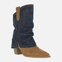 Botas bajas estilo cowboy Lyanna en serraje cuero y denim