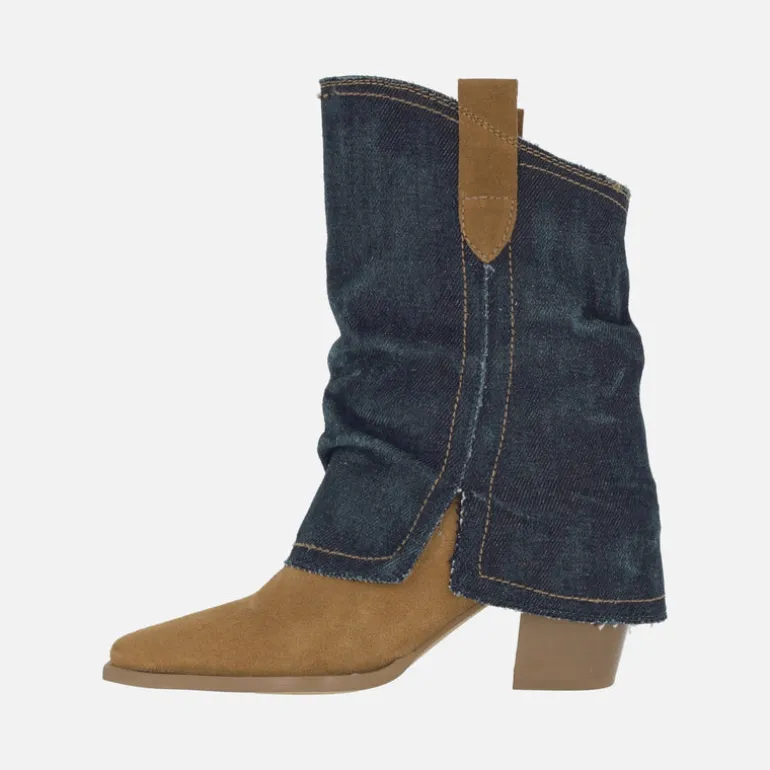 Botas bajas estilo cowboy Lyanna en serraje cuero y denim