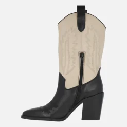 Botas cowboy de piel en bicolor negro beige