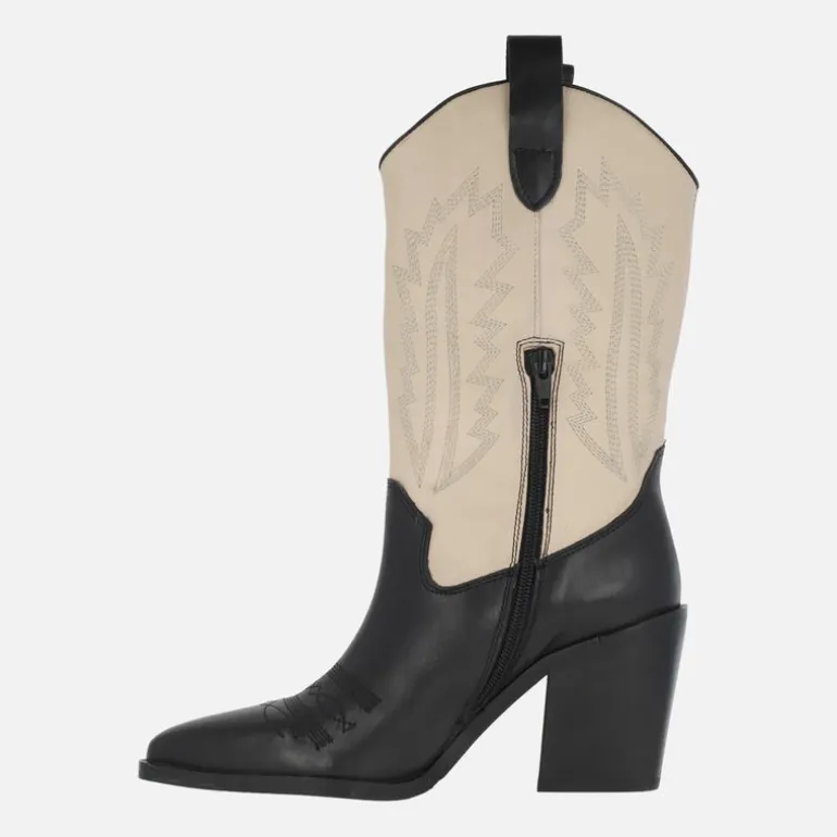 Botas cowboy de piel en bicolor negro beige