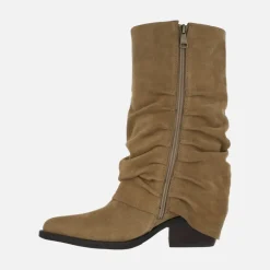 Botas cowboy de piel serraje con faldón