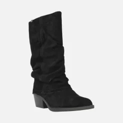 Botas cowboy de piel serraje con faldón