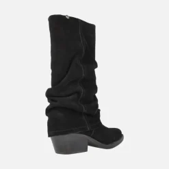 Botas cowboy de piel serraje con faldón