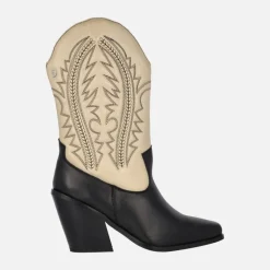 Botas cowboy en combinado negro beige con bordados Herlev