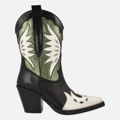 Botas cowboy en combinado tricolor negro blanco kaki Joe Sanchez