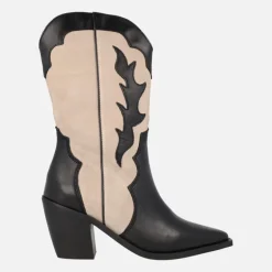 Botas cowboy en combinado bicolor negro y beige Sabela
