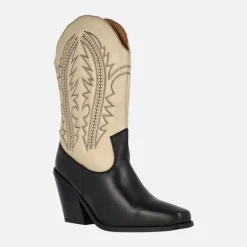 Botas cowboy en combinado negro beige con bordados Herlev