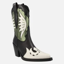 Botas cowboy en combinado tricolor negro blanco kaki Joe Sanchez