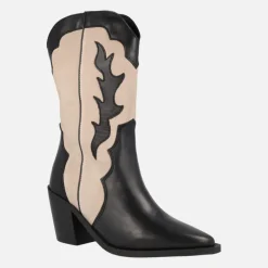 Botas cowboy en combinado bicolor negro y beige Sabela
