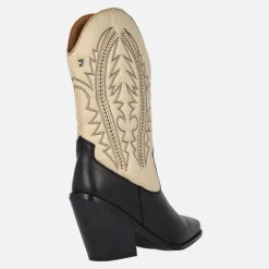 Botas cowboy en combinado negro beige con bordados Herlev