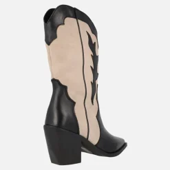 Botas cowboy en combinado bicolor negro y beige Sabela