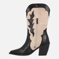Botas cowboy en combinado bicolor negro y beige Sabela
